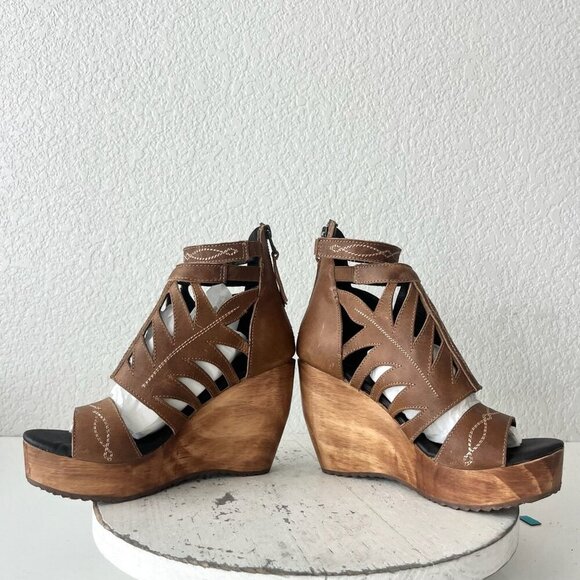 NEW Lane Boots BECCA Womens Brown Wedges 5 Western Cowgirl Wooden Heeled Sandals - Picture 7 of 11